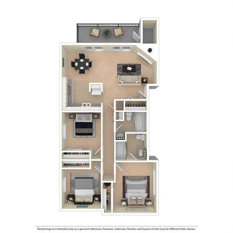 Floor plan for 2 beds, 2 baths, 968 sqft